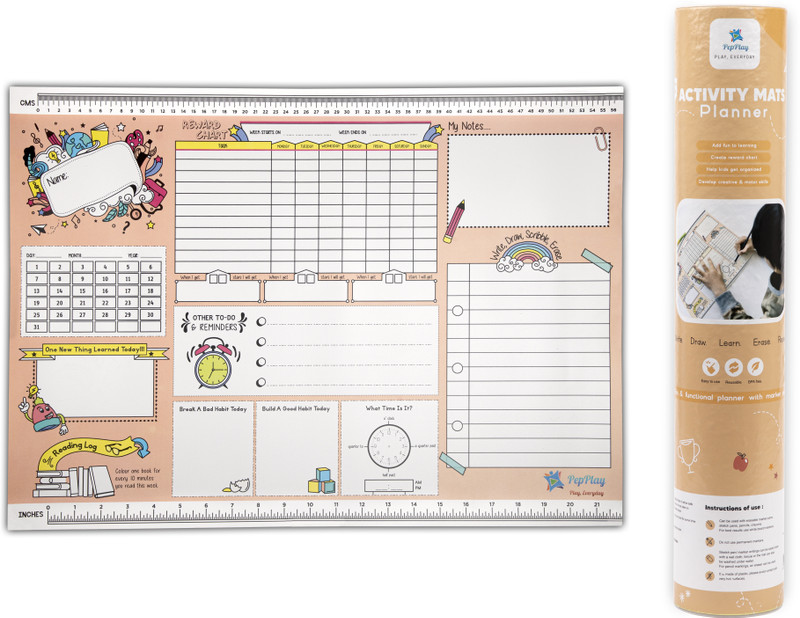 PepPlay Kids Activity Planner Mat Preschool Learning Drawing Play Mat(Pink)
