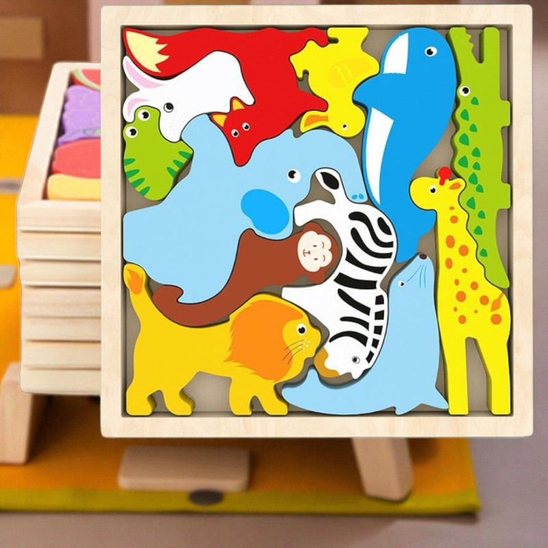 VHD Multicolor Wooden Animal Puzzle – Fun & Educational Toy for Kids W109(Multicolor)