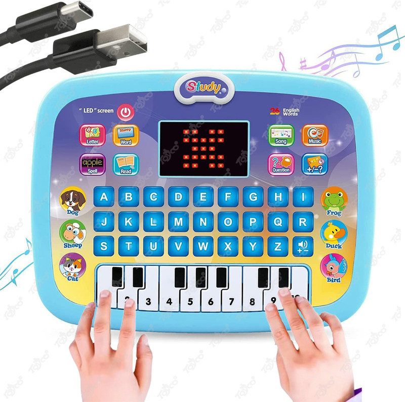 Toyco Learning Piano Tablet for Kids with Led Screen & Music (Type C Cable Operated)(Multicolor)