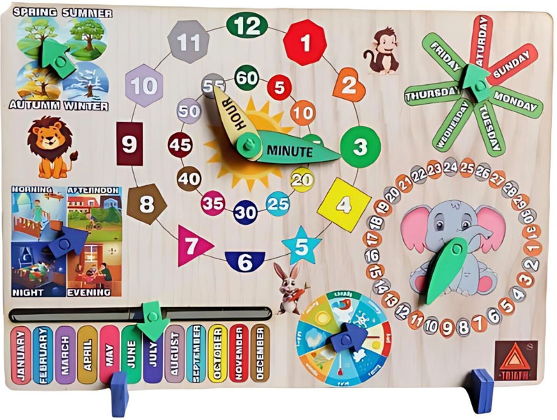 Triaph Wooden Educational Calendar Clock Toy for Kids(Multicolor)