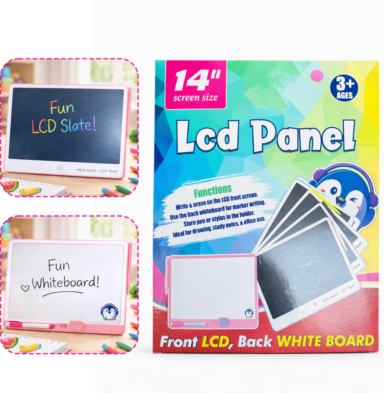 Virth 14 Inch LCD Writing Tablet with Back-Side Whiteboard 2-in-1 Magic Digital Slate(Pink, White)