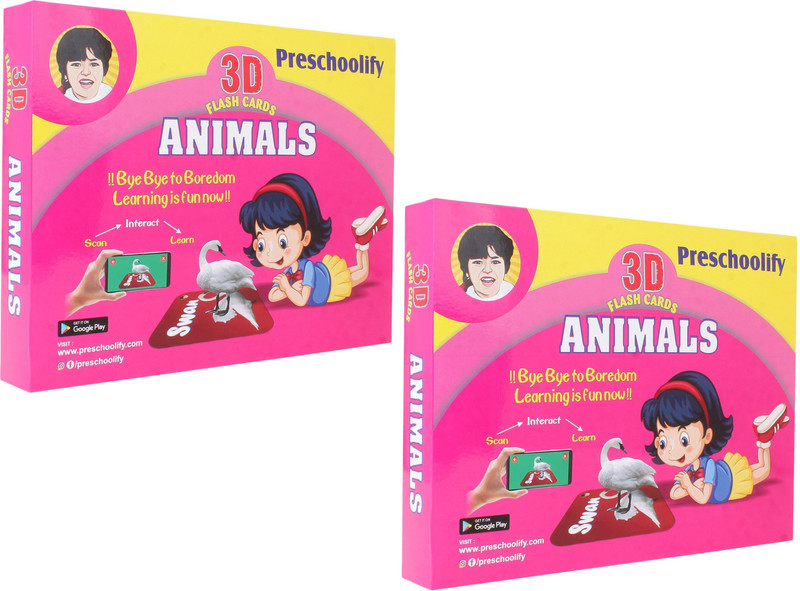 Preschoolify Animals 3D Flash Cards for Kids/Toddlers Augmented Reality (AR) Technology.(Pink)