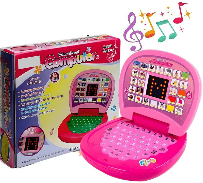 Loutus Educational Laptop Toy for Kids Battery Operated Toy with Light & Music Effect(Pink)