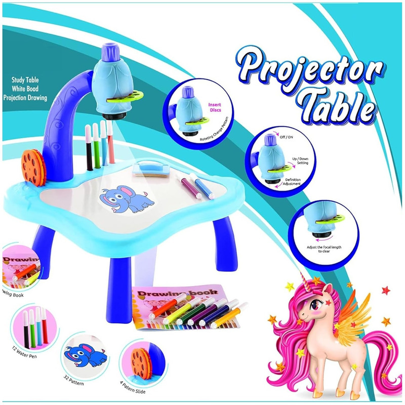 majesty pro Kids Projector Drawing Table with Light & Music(Blue)