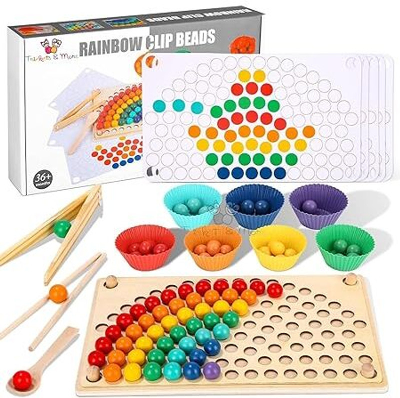 Trinkets & More Rainbow Cup Peg Board Puzzle Activity Montessori Game Toys for 3 - 6 Years(Multicolor)