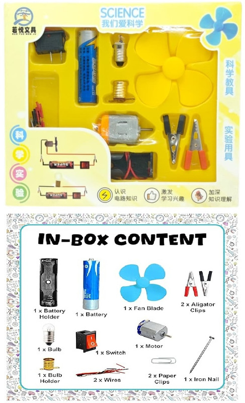 Eclet DIY Kids Science Kit: Electric Circuit Set with DC Motor, Fan & Bulb C(Multicolor)