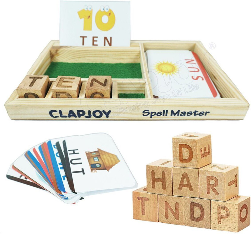 Clapjoy Spelling Games for Kids Wooden Matching Letters Toy with Flash Cards(Multicolor)