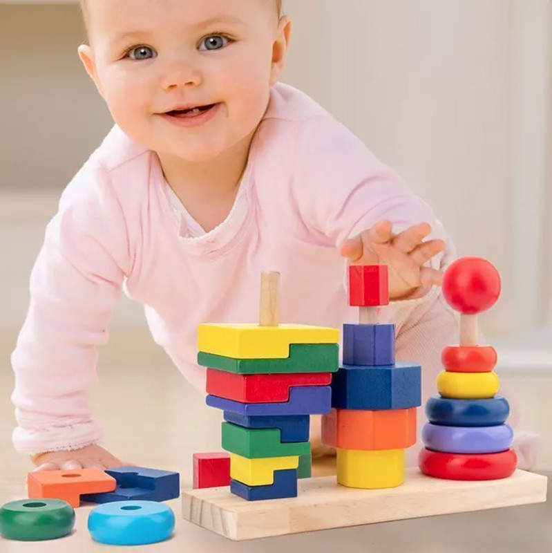 Nlive Wooden Toy Tower Stacking Rainbow Puzzle Rings S(Multicolor)
