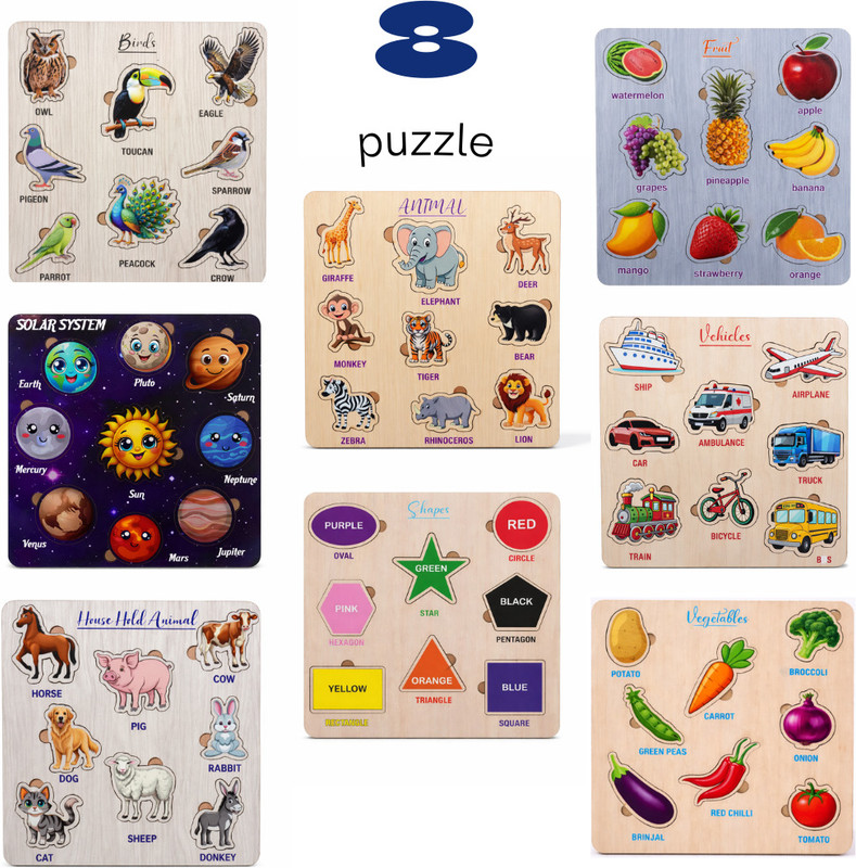 AVIN Set of 8 Puzzle Board, Wooden Toys, 8 Educational Toys for Kids(Multicolor)