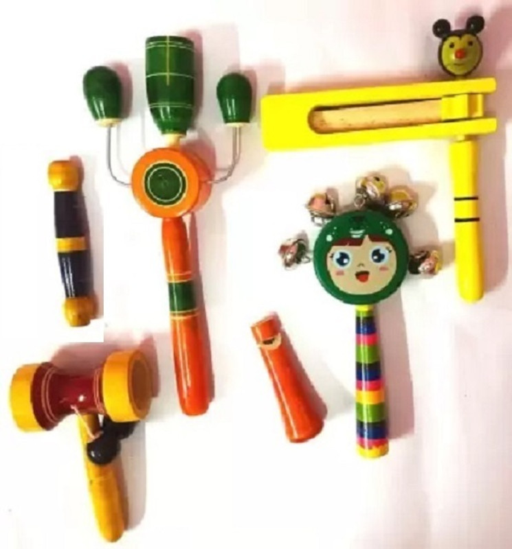 Rainbowstore Musical Infant Toy For kids Pack of 6 Wooden Rattle (Multicolor) (pack of 6)(Multicolor)