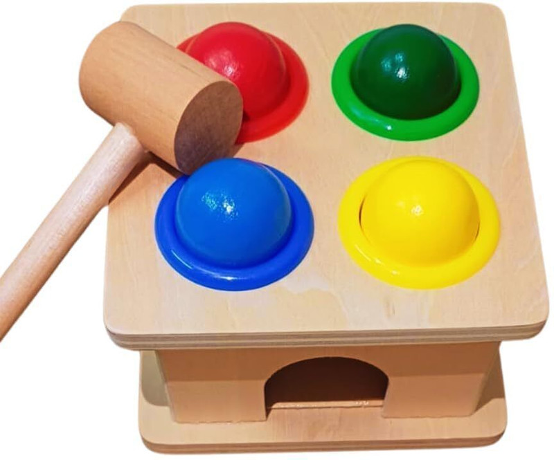 PLAYFULL Wooden Hammer Ball Knock Pounding Bench with Box(Multicolor)
