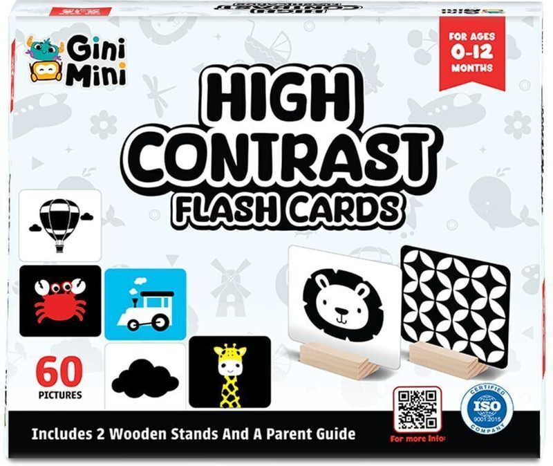 GiniMini High Contrast Flashcards- Black, White & Primary Colors for Visual Stimulation(Multicolor)