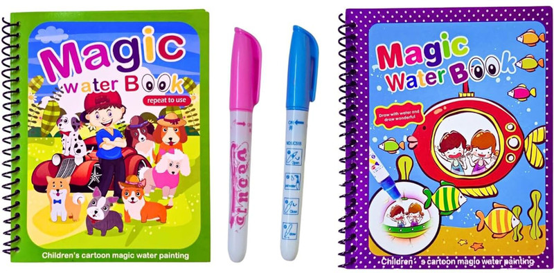 ROSEFAIR 2 Pcs Reusable Coloring Book Water Pen Mess-Free Activity Book Educational Toy(Multicolor)