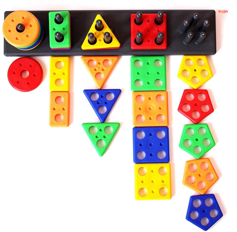 KIDDOH ColorShape Montessori Wooden Learning Toy for Kids with Stacking Rods(Black)