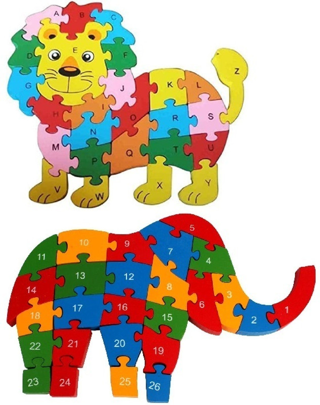 gugan toys Elephant & Lion Wooden Puzzle Combo Pack for Kids(Multicolor)
