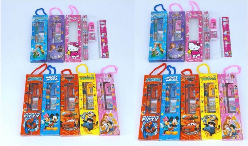Eclet 24Pcs_Mix Design Small School Stationery Gift Set-Pencil/Scale/Eraser/SharpenerS(Multicolor)