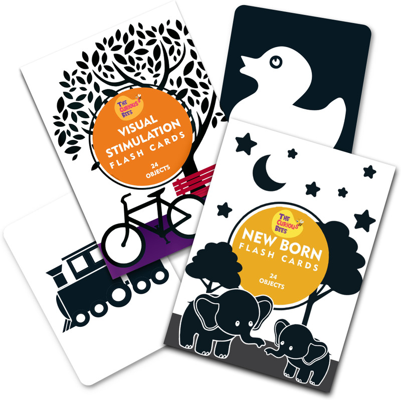 the curious bees Combo Set of High Contrast New Born Flash Cards | 60 Objects(Grey)
