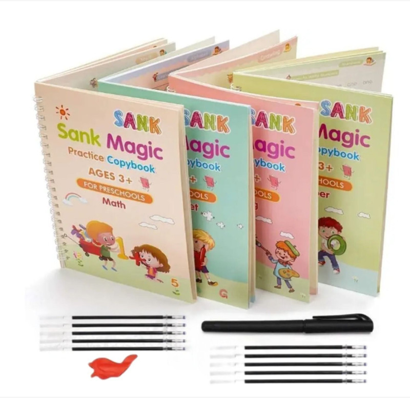 Ziggy Magic Practice Copybook (4 BOOK+10 REFILL+ 1 Pen +1 Grip) Reusable Writing Tool(Multicolor)