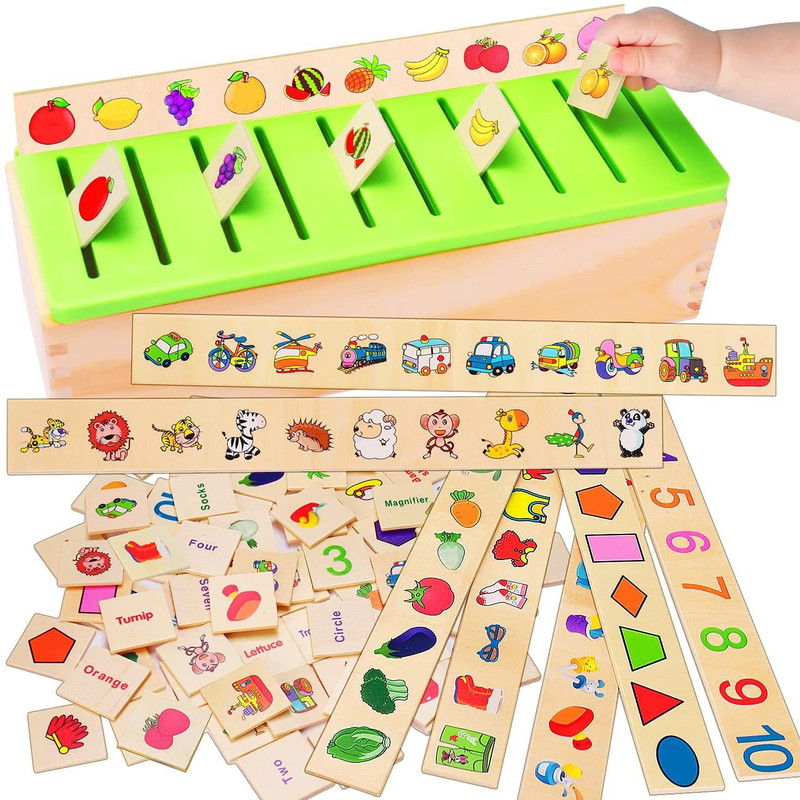 Trinkets & More Knowledge Classification Box (Numbers, Shapes, Vehicles, Vegetables, Animals and Fruits) Puzzle Wooden Toys 80 Pieces Educational Toys Kids 3+ Years(Multicolor)
