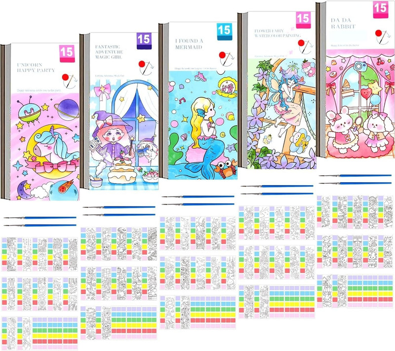 Bestie Toys 5 Pack Paint With Water Books Pocket Hand Book Stocking Stuffer Gifts(Multicolor)