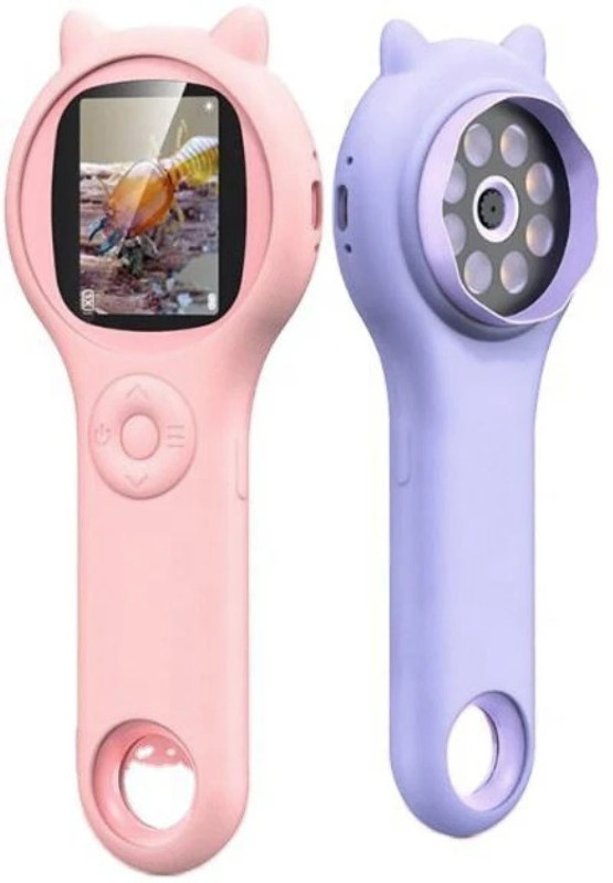Millwright 4X Kids Microscope with 8 LEDs & 2-Inch Screen|500X Scientist Toy for Ages 3+(Pink)