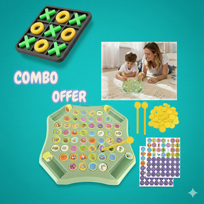 INDIEPREMIOR 2-in-1 Kids Combo Board Toy Tic Tac Toe + Memory Match Coin Game(Multicolor)