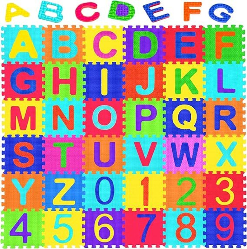 Eclet 36 Pieces In Each Mini Puzzle Foam Mat Alphabet and Number Mat for Kids pack of2(Multicolor)