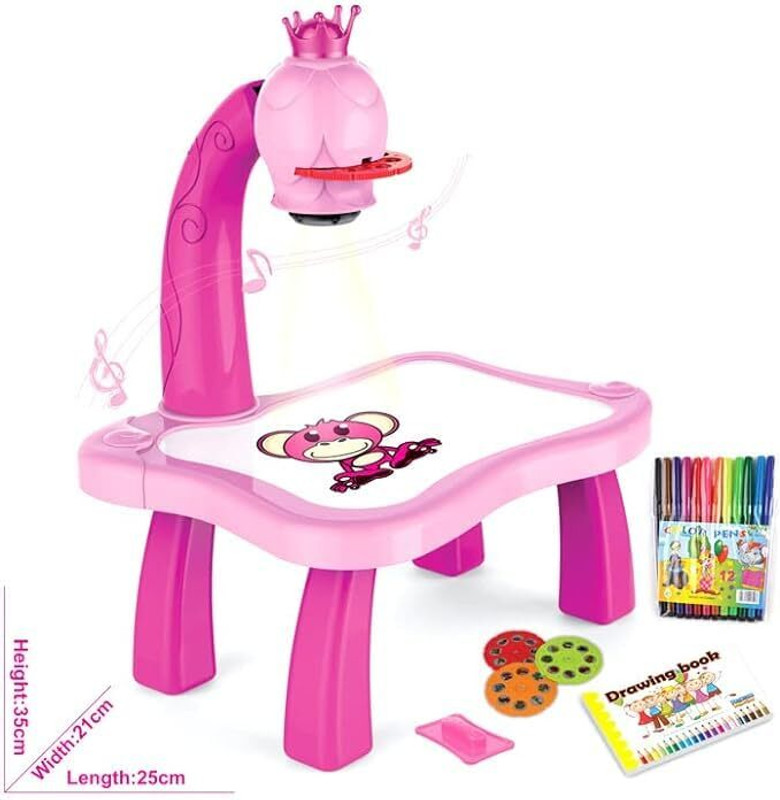 ZYCRONIX Best Kids Drawing Projector Table with LED Light & Music | Tracing Art Board(Pink)