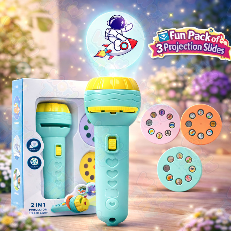 WORLD OF TINY Story Projector Flashlight Toy – Animal & Cartoon Image Projection Torch(Multicolor)