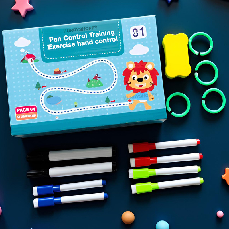HurryShoppy Hand Writing Practice Book Set for Kids Magic Sank Pen Control Training Drawing(Blue)