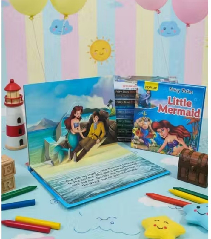 littlerootsworld Little Mermaid 3D Pop-Up Story Book for Kids | Interactive Fairy Tale(Multicolor)