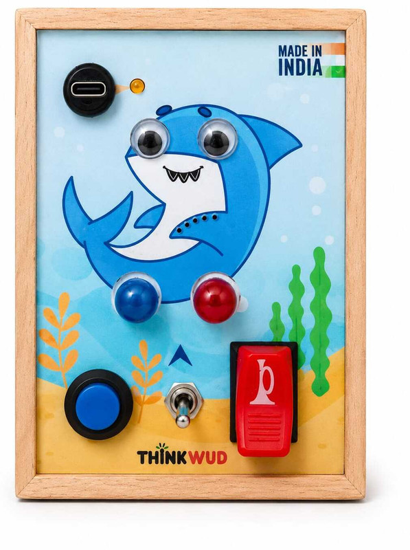Thinkwud EasyBusy Lite, Montessori BusyBoard - Rechargable, Fine Motor Skills- Baby Shark(Brown)