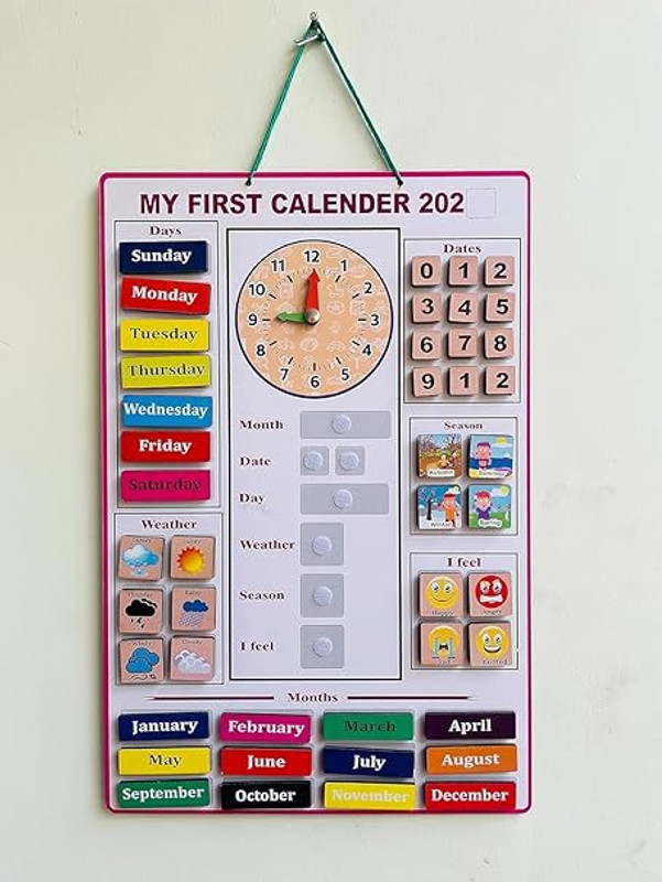 TOYXIITY MALL Wooden My Calendar Velcro Activity Wall Game | Calendar Board For Kids(Multicolor)
