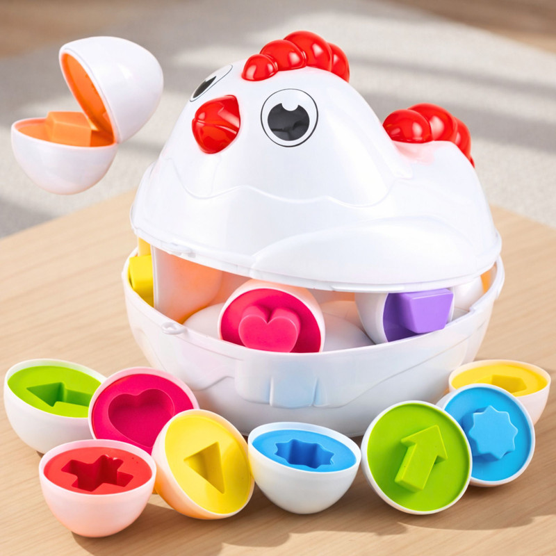 Angel Kids Matching Shapes Eggs | Pull-Along Hen Toy with Wheels | Activity Blocks 12 Pcs(Multicolor)