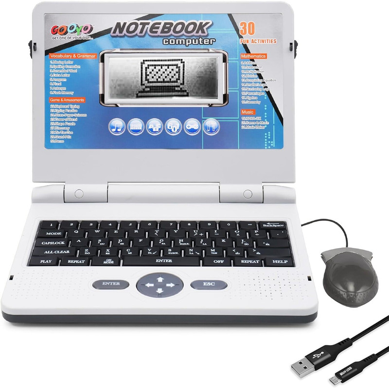 RvPro Plug Play Electronic Notebook Laptop Toy for Kids with 30 Activities Dual Power(Grey, Blue)