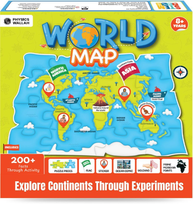 PW World Mapology Puzzle Kit for Kids 8 to 15 Years | Learn 200+ Facts of the World(Multicolor)