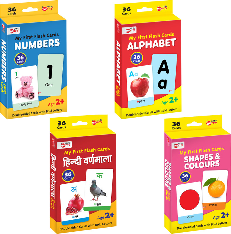 Little Berry My First Flash Cards (Set of 4): ABC, Number, Shapes & Colours, Hindi -144 Cards(Multicolor)