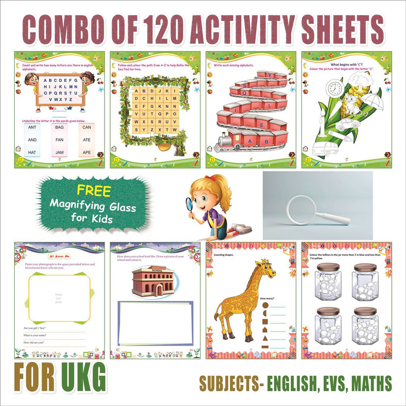 EDITONE LKG Activity Sheets (120 Pages)|Learning & Creativity|Magnifying Glass For Kids(Multicolor)