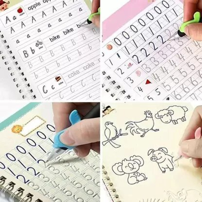 ZARQITO Magic practice copy book for preschool child 4Book+10Refills(Multicolor)
