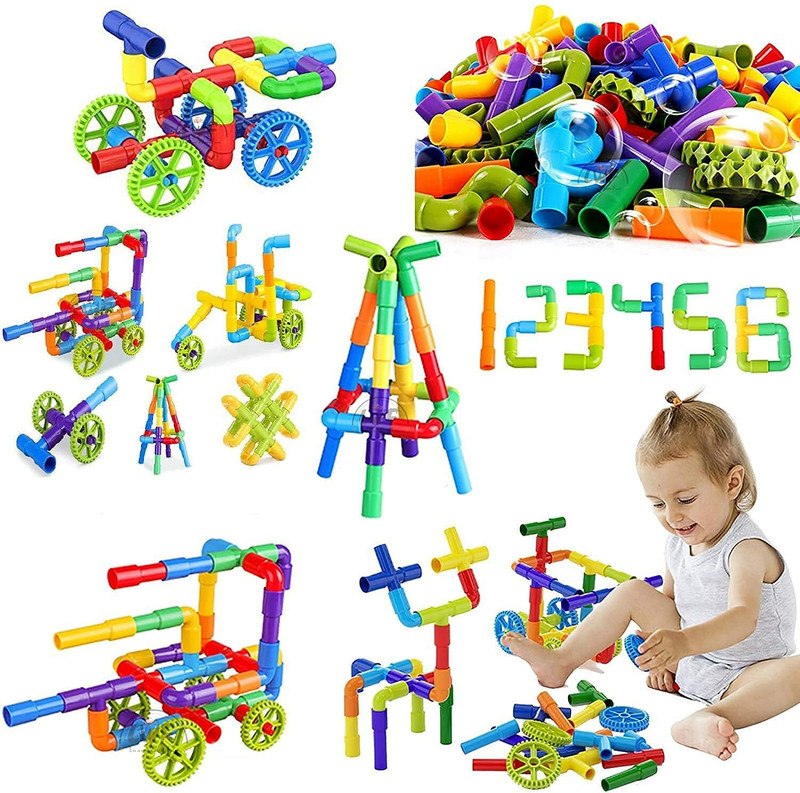 AEXONIZ TOYS 85+ Piece ( Pipe Puzzle Building Block Toys ) Pipe Puzzle Shape Building Block Game for Kids(Multicolor)