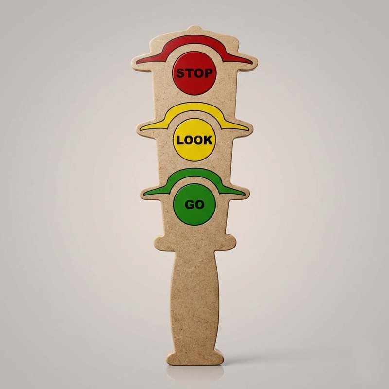 Maskeen Wooden Traffic Signal Learning Toy – Stop Look Go Educational Board(Multicolor)