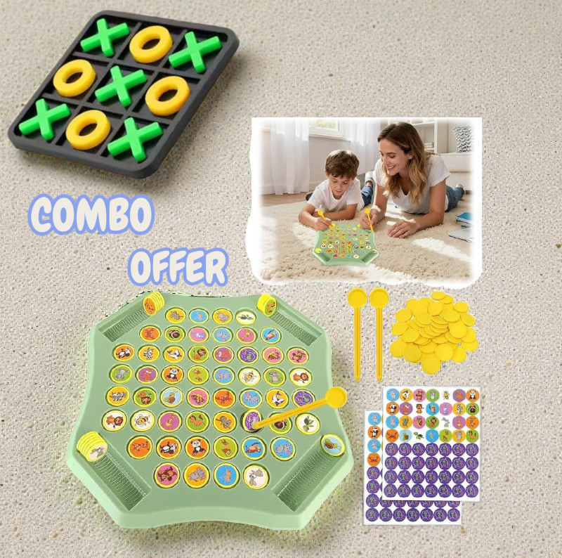 INDIEPREMIOR Combo Board Games Tic Tac Toe + Memory Matching Token Board Game(Multicolor)