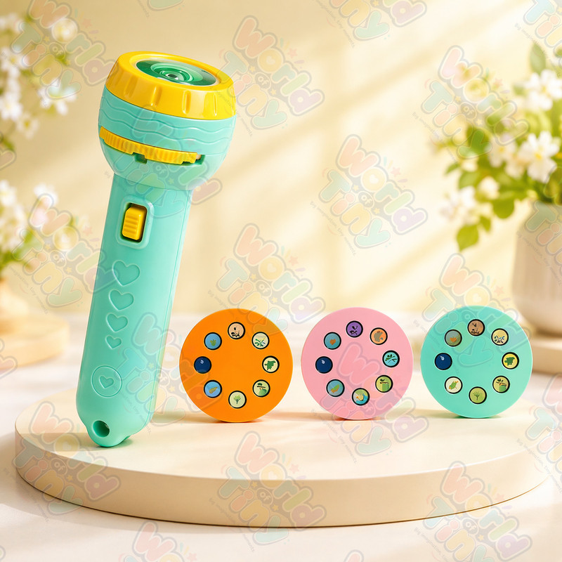 WORLD OF TINY Kids Projection Flashlight Toy with Cartoon Slides, LED Projector Torch(Multicolor, Purple, Blue, Yellow)