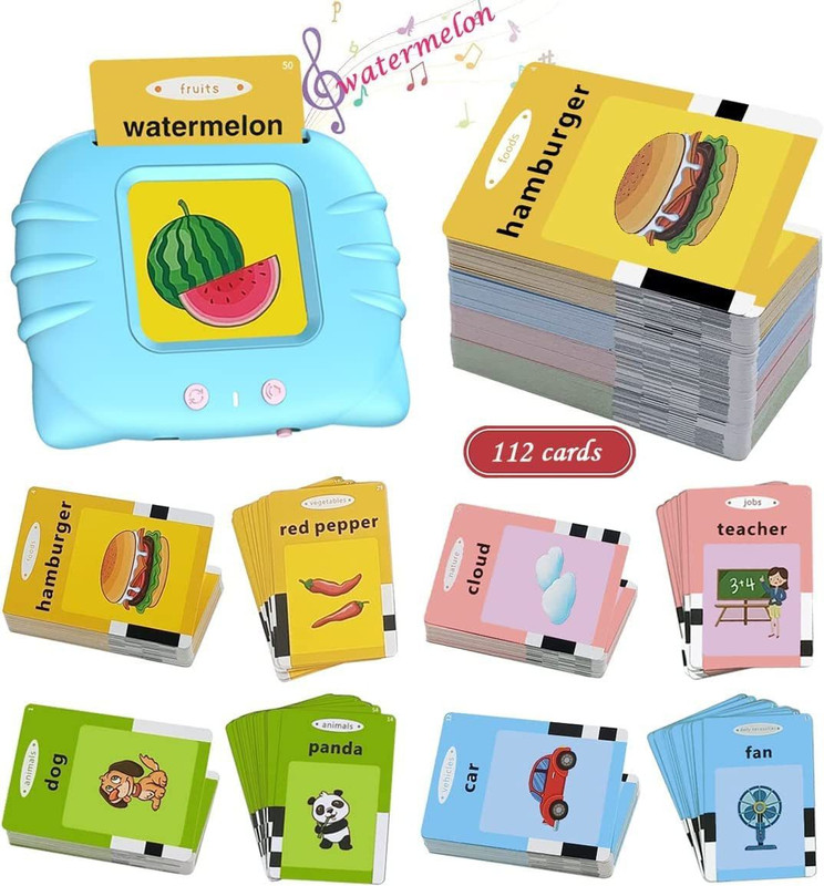 JYORESHA Talking English Words Flash Cards Electronic Reading Early Talking Flashcards(Multicolor)
