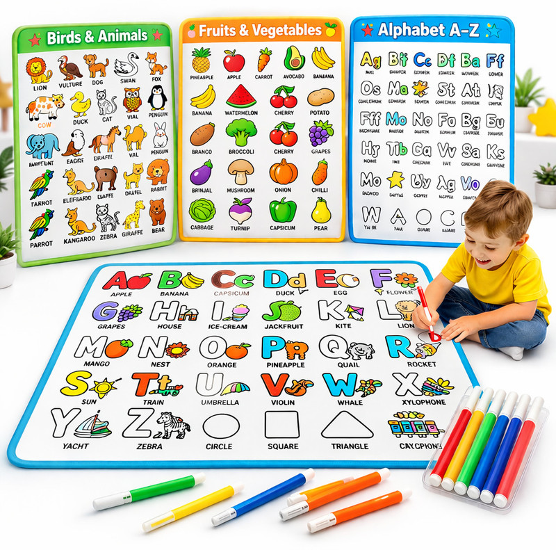 kidzlearn Reusable Washable Colouring Mat for Kids Drawing Activity Educational Toy(Black, White)