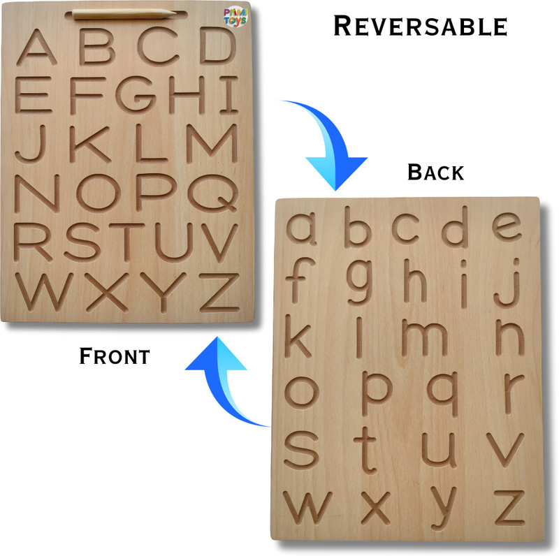 PRIMITOYS Wooden English Alphabet Tracing Board, Pre-Writing Practice Board - ABC Tracing(Brown)
