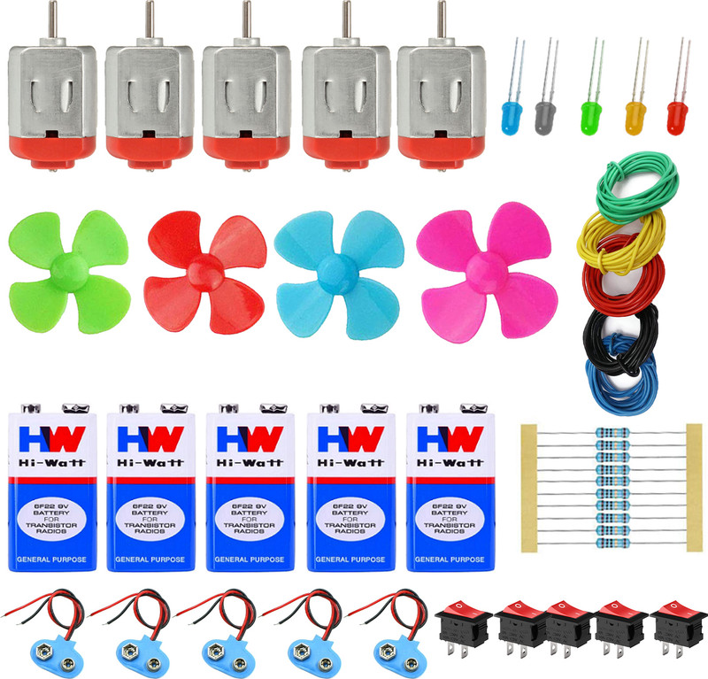 NEXT GEEK School Science Project 5 PCS Each Dc MOTOR kit 20 pcs Led(Multicolor)