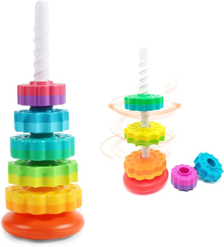 HKC HOUSE Baby Spinning Toys for Toddlers Rainbow Ring Stacker Montessori Toy(Multicolor)