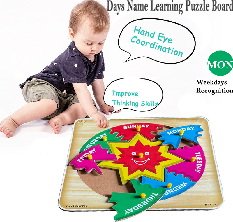 Plus Shine New Days Name Practice Boards Game Matching Week Days Name Learning Toys Puzzle(Beige)