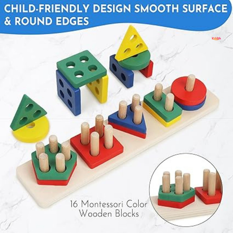KIDDOH PlayLearn Wooden Colorful Shape Sorting and Stacking Toy for Preschool Kids(Multicolor)